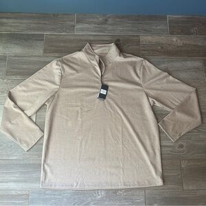 Michel Rouen Performance Pullover Dark Khaki Heather Herringbone 1/4 Zip Men 2XL